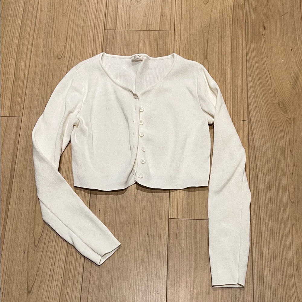 John Galt Brandy Melville White Cropped Cardigan